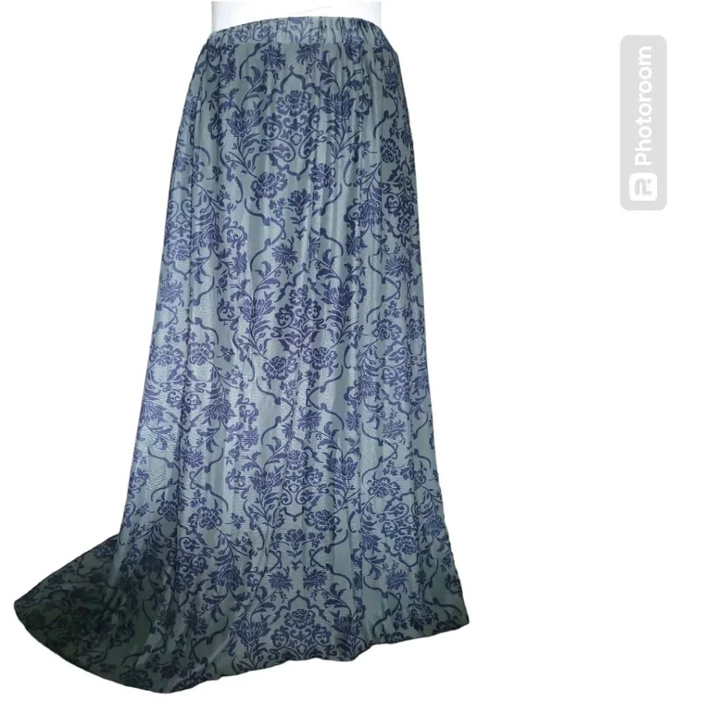 Hippie Floral Print Split Thigh Skirt - L